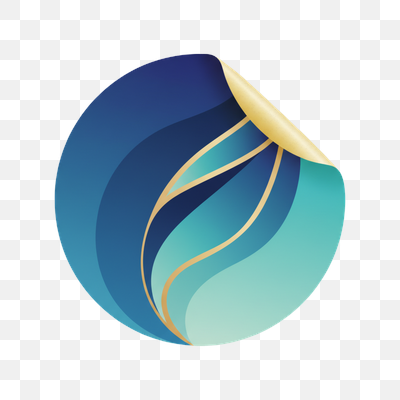 Abstract Blue and Gold Wave Sticker with Peeled Corner