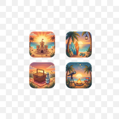 Whimsical Beach and Sunset Adventure Illustrations