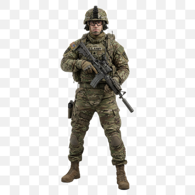 U.S. Army Soldier in Full Combat Gear on White Background