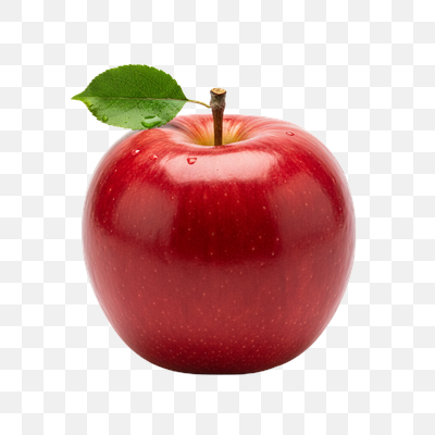 Vibrant Red Apple with Fresh Leaf and Dewdrops