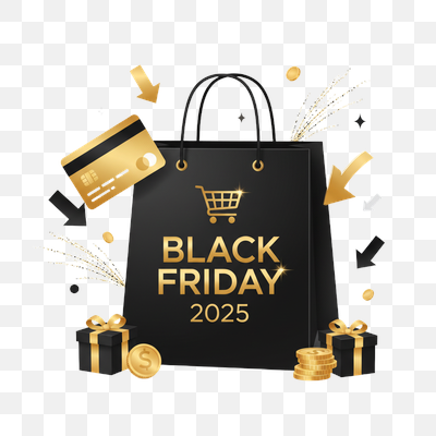 Black Friday 2025 Mega Sale Event with Shopping Bag and Gifts
