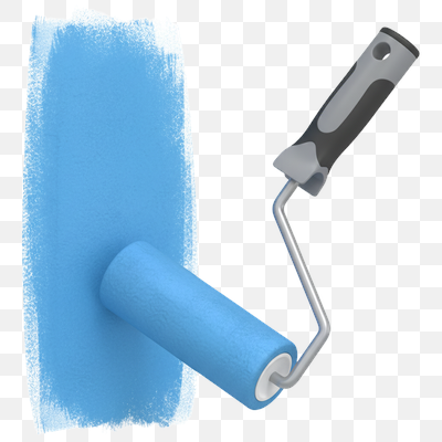 Blue Paint Roller Applying Fresh Paint on White Surface
