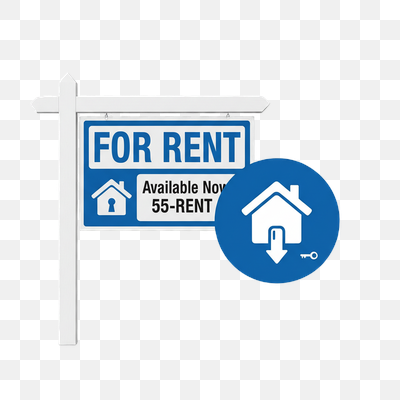 For Rent Sign with House and Key Icons