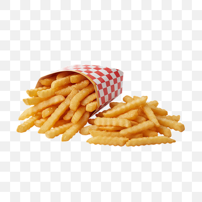Golden Crinkle-Cut French Fries with Checkered Container