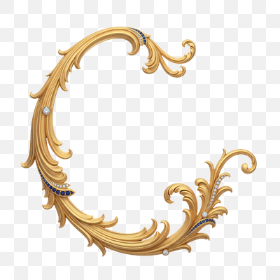 Ornate Golden C-Scroll with Diamonds and Sapphires on White