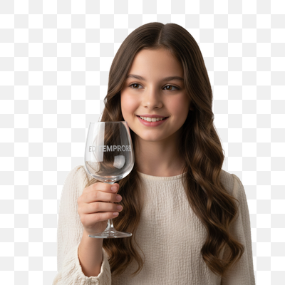 Smiling Young Girl Holding an Engraved Wine Glass