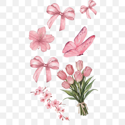 Soft Pink Spring Watercolor Elements Collection