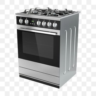 Sleek Stainless Steel Gas Range with Digital Clock and Four Burners