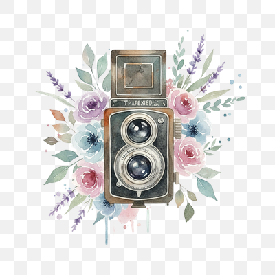 Vintage Camera with Watercolor Floral Bloom