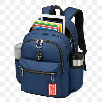 Ready for Adventure: Fully Packed Blue Backpack with Tech and Essentials