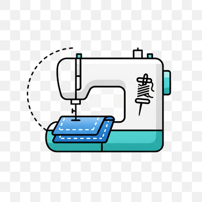 Stylized Sewing Machine with Fabric and Thread