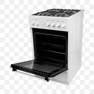 Modern White Freestanding Gas Range with Open Oven Door