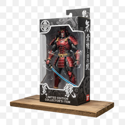 Limited Edition Celestial Blades Samurai Action Figure on Wooden Display