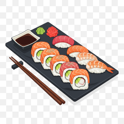 Vibrant Isometric Sushi and Sashimi Platter