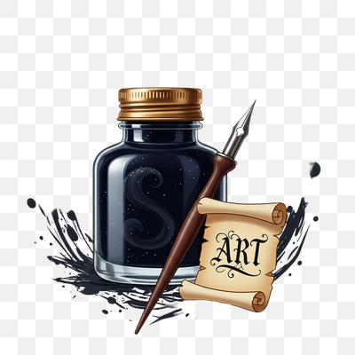 Art of Calligraphy: Inkwell, Pen, and Scroll