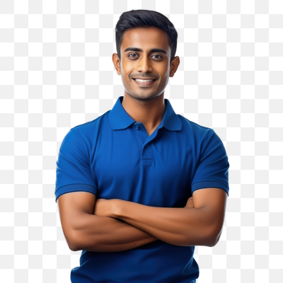 Confident South Asian Man in Blue Polo Shirt