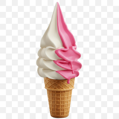 Vanilla Soft Serve with Pink Glaze in a Waffle Cone