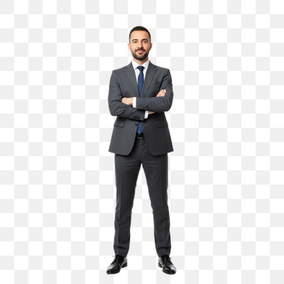 Confident Businessman in Grey Suit with Arms Crossed