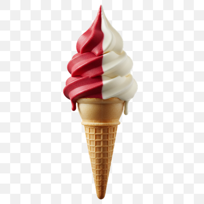 Swirled Delight: Red and White Soft Serve Cone