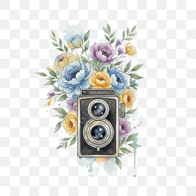 Vintage Lens Bloom: A Watercolor Floral Camera