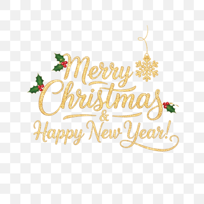 Golden Glitter 'Merry Christmas & Happy New Year!' Greeting with Holly and Snowflake