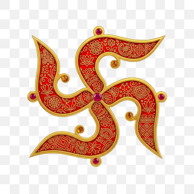 Ornate Golden and Red Swastika Symbol with Gemstones