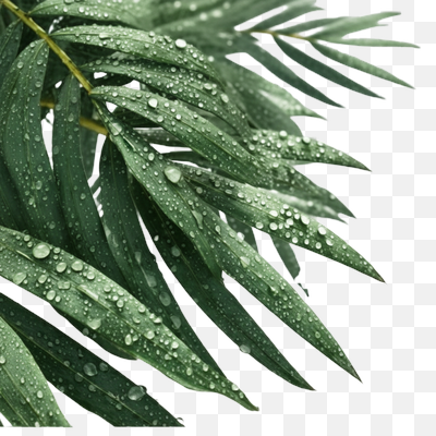 Fresh Green Palm Leaves with Glistening Water Droplets