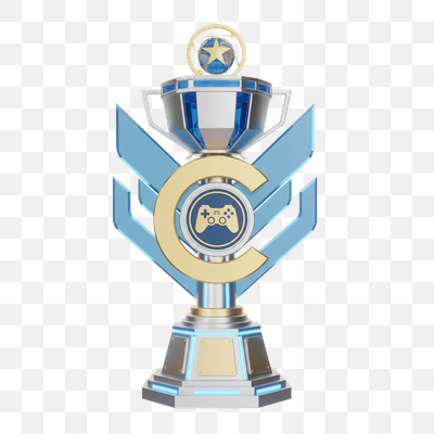 Modern Esports Gaming Championship Trophy with Gold and Blue Accents