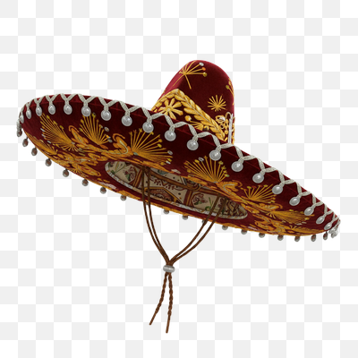 Vibrant Red Velvet Sombrero with Gold Embroidery and Silver Trim