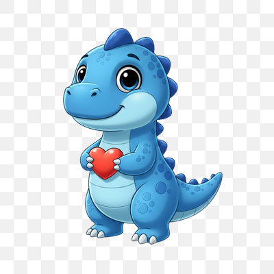 Adorable Blue Baby Dinosaur Holding a Red Heart