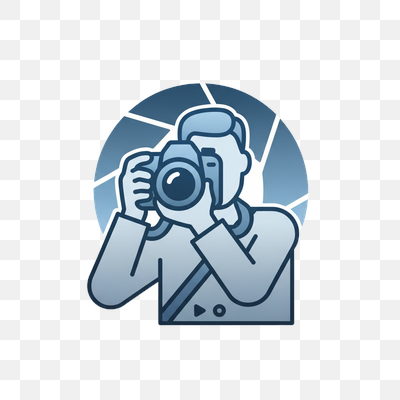 Modern Blue Photographer Icon with Aperture Background