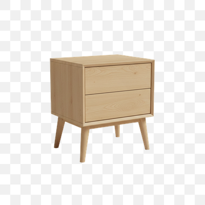 Modern Light Wood Nightstand with Two Drawers on Tapered Legs