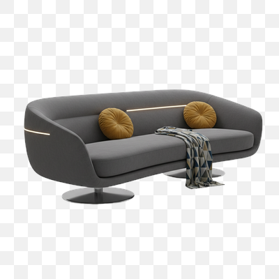 Modern Grey Sofa with Yellow Cushions and Integrated Lighting