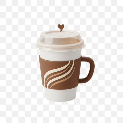 Modern 3D Coffee Cup with Heart Lid and Brown Sleeve