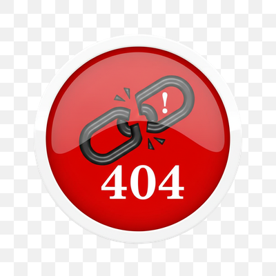 Glossy Red 404 Error Button with Broken Link Icon