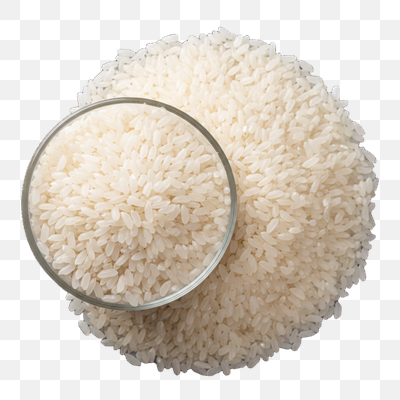 Abundance of Uncooked White Rice Grains with a Glass Bowl