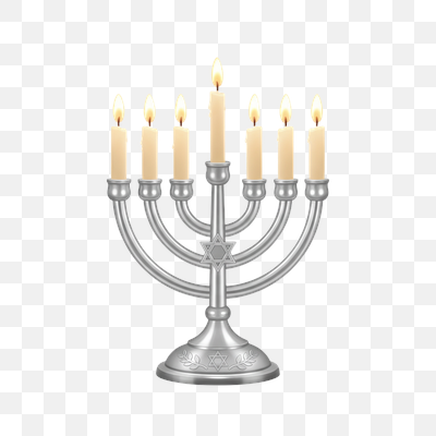Lit Silver Menorah with Seven Candles for Hanukkah