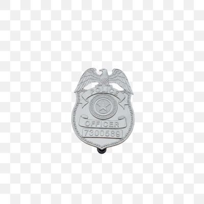 Silver Police Officer Badge on Navy Blue Uniform