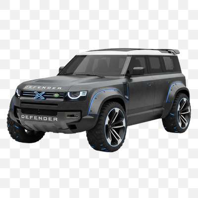 Futuristic Defender X: Sleek Grey SUV with Electric Blue Accents