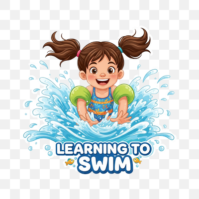 Cheerful Girl Learning to Swim