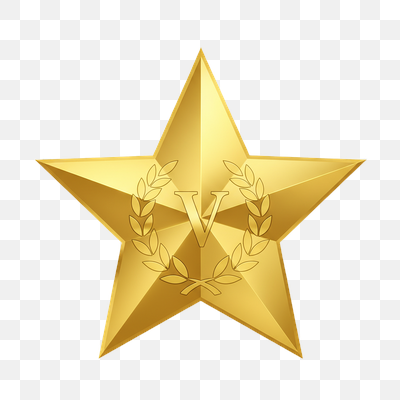 Radiant Golden Star with Roman Numeral V and Laurel Wreath Emblem