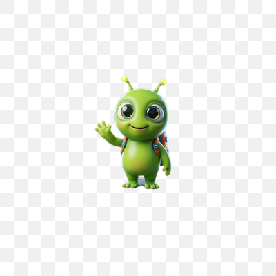 Friendly Green Alien Waving with Backpack