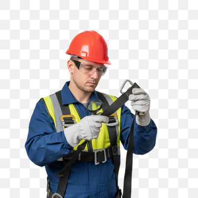 Worker Performing Safety Check on Fall Protection Harness
