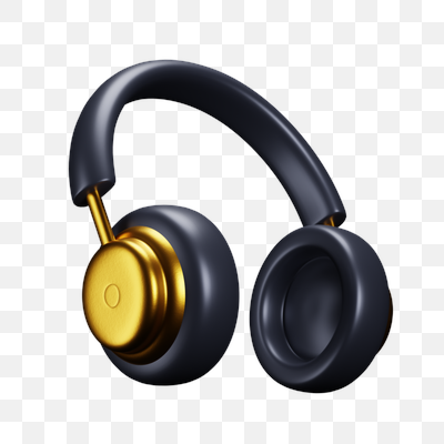 Sleek Dark Gray and Gold 3D Headphones