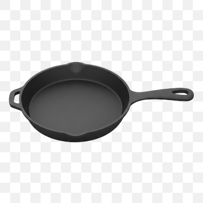 Empty Dark Gray Cast Iron Skillet on Transparent Background
