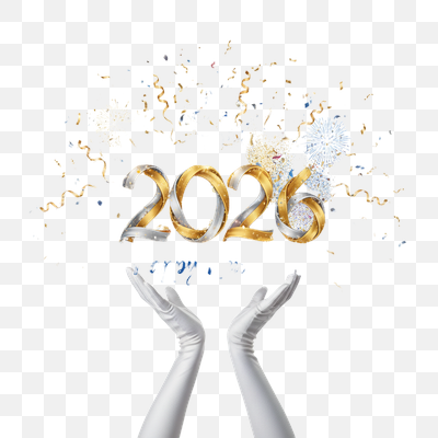 Elegant 2026 New Year Celebration with Confetti and Hands
