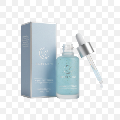 Lunar Glow Aqua Revive Serum: Hydrating Elixir with Elegant Packaging