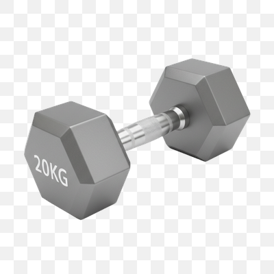 20KG Grey Hexagonal Dumbbell on White Background