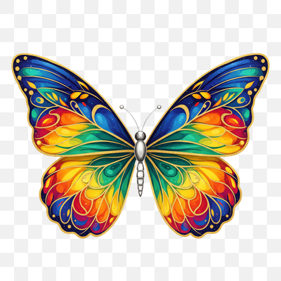Vibrant Rainbow Butterfly with Golden Glitter Outline