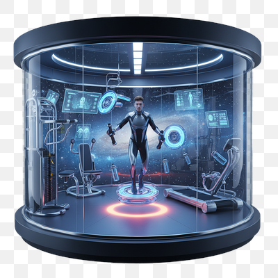 Futuristic Fitness: A Man's High-Tech Workout in Space